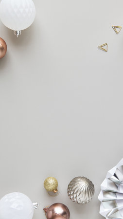 Christmas ornaments on a gray backgroundの素材