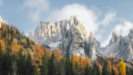 Dolomites mountain and autumn treesの素材