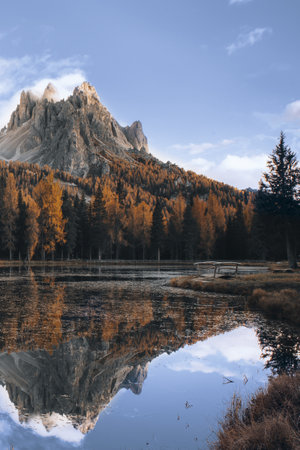 Dolomites lake in autumnの素材