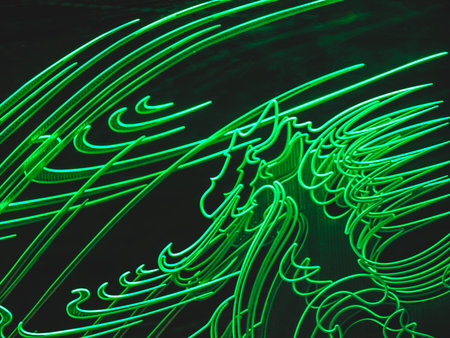 abstract green neon lights backgroundの素材