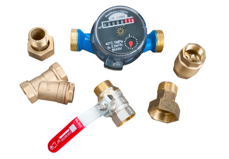 water meter, valve, filter, check valve and union nut