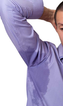 a young guy soaked armpits without antiperspirantの写真素材