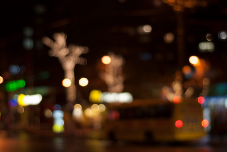 blurred image of light rays on the streets of the city at nightの写真素材