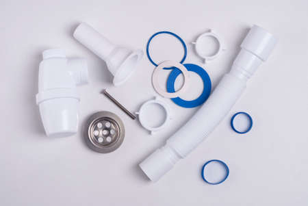 siphon for a sink on a white backgroundの写真素材