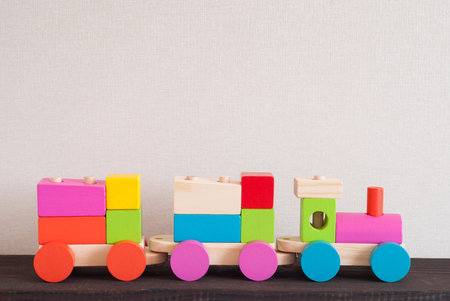 toy train from colored wooden blocks on the table