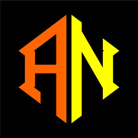 initials hexagon monogram in orange and yellow on black backgroundのイラスト素材