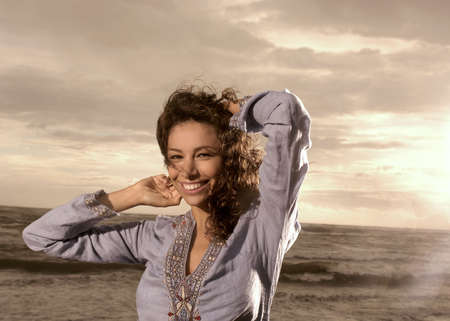 Woman portrait on the beachの写真素材