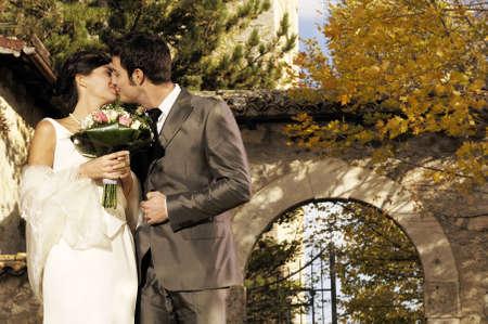 bride and groom kissingの写真素材