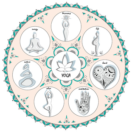 Yoga illustration background. Yoga exercises and recreation. Healthy lifestyle conceptのイラスト素材