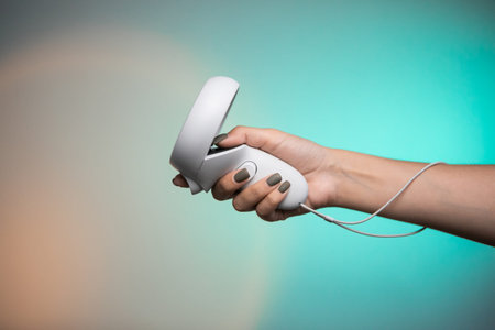 hand holds vr remote controller, Wireless joystick for next generation video games and consoles