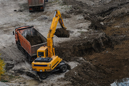 digger excavator is work dig ditch truck