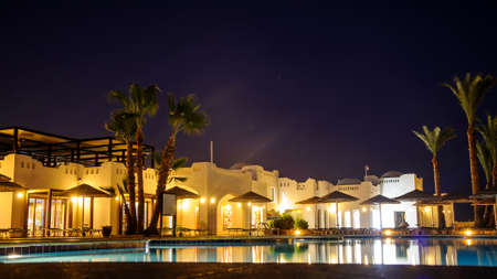 night in paradise palm arab style egypt tropical location poolの写真素材