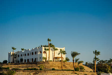 tropical location white houses arab style in red sea paradise palms and sunnyの写真素材