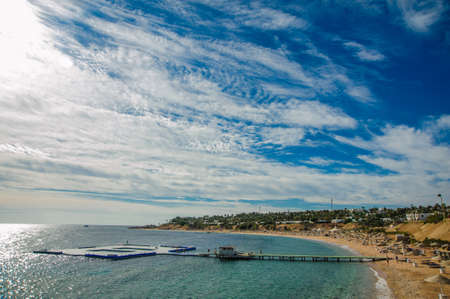 beautiful beach in red sea with green blue azur water and nice blue skyの写真素材