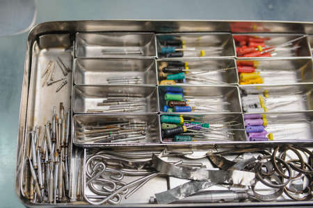 close up dental burs, endodontic equipmen and ather dentist toolsの写真素材