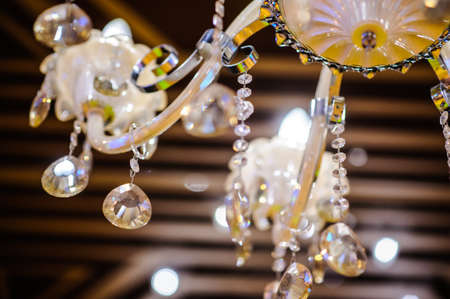 Chrystal diamond chandelier lamp close-up in vintage old inetriorの写真素材