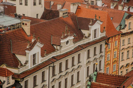 Prague Old Town Square row houses with traditional red roofs in the Czech Republicの写真素材