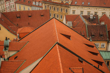 Prague Old Town Square row houses with traditional red roofs in the Czech Republicの写真素材