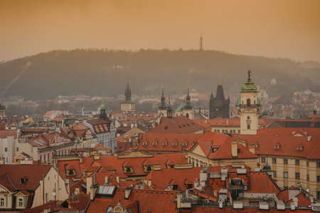 Czech Republic Prague on sunset dramatic skyの写真素材