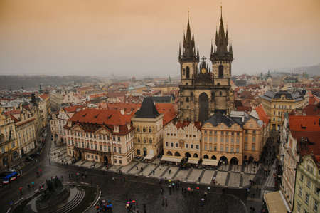Czech Republic Prague on sunset dramatic skyの写真素材