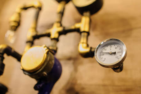 vintage composition from Gas meter in a restaurant interiorの写真素材