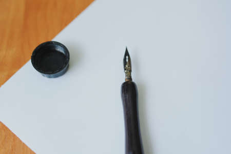 close up, top view ink pen and white paperの写真素材