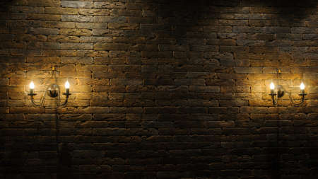 Decorative antique vintage style light bulbs against brick wall backgroundの写真素材