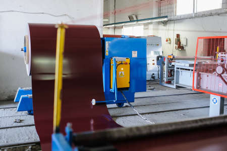 metal sheet profiling mechine at manufacturing factory with new metal coilの写真素材