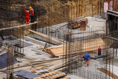 The group of workers working at a construction site. Top viewの写真素材