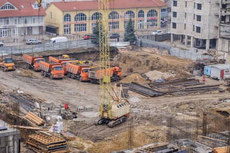 construction site from top view with trucks and bulldozerの写真素材