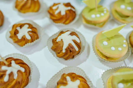 kids party candy bar from many sweet cookiesの写真素材