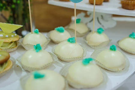 kids party candy bar from many sweet cookiesの写真素材
