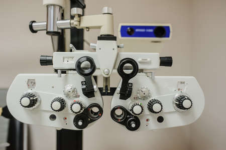An ophthalmologic /eye  clinic examination equipment : phoropter,の写真素材