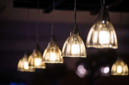 chandelier light in night in a restaurant during vacationの写真素材