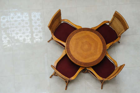 round tables top point in a hotel restaurantの写真素材