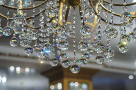 Retro antique ceiling light with crystal decoration.の写真素材
