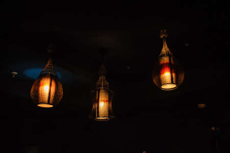 Close up gold art retro antique ceiling lightの写真素材