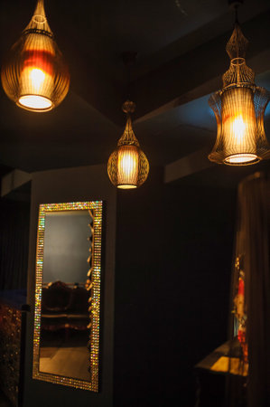 Close up gold art retro antique ceiling light