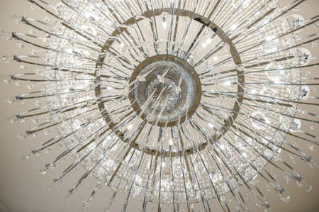 White glass chandelier, shines the banquet hall, clouse viewの写真素材