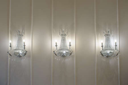 White glass chandelier, shines the banquet hall, clouse viewの写真素材