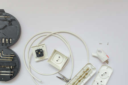 The tools of a electrician, close view, white backgroundの写真素材