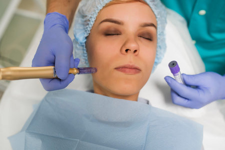 Closeup of a woman recieving cheek microdermabrasion procedure