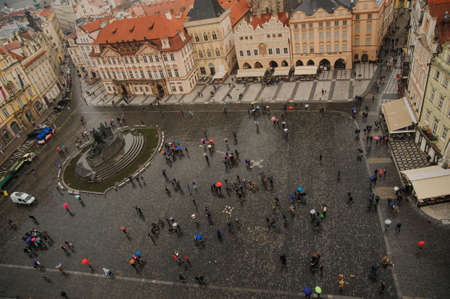 topview of a plaza in a ciy of buildings with red roofsのeditorial素材