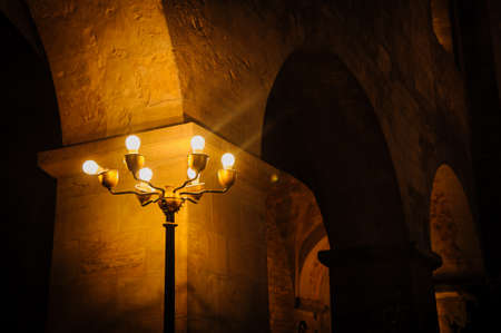 chandelier in old gotic churchのeditorial素材
