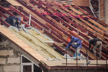the roof of a high building in constructionの写真素材