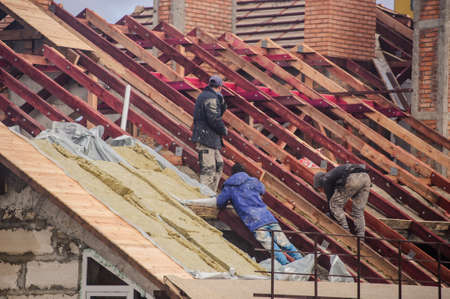 the roof of a high building in constructionの写真素材
