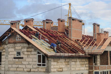 the roof of a high building in constructionの写真素材