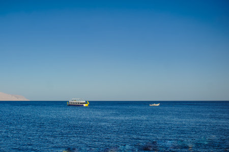 view of a boat on the Red Seaの写真素材