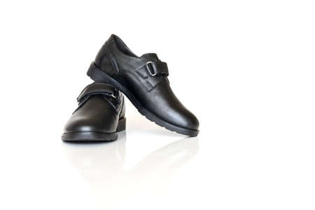 closeup black classic shoes for boysの写真素材
