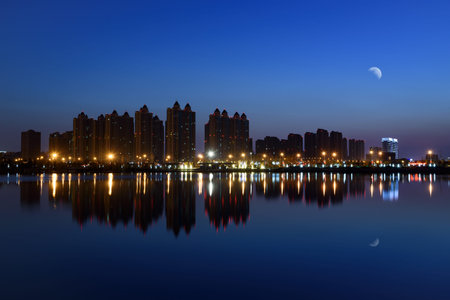 The night view of Xinghai Lake in Lianyungang, Jiangsu